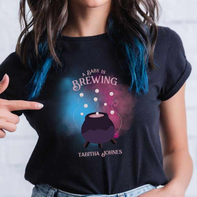 A Baby Is Brewing Spooky Gender Reveal Cauldron T-Shirt (Creator Uploaded)