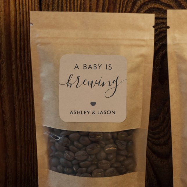A Baby is Brewing Sticker, Coffee Kraft Favor Square Sticker (Creator Uploaded)