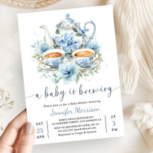 A Baby is Brewing Tea Baby Shower Boy Dusty Blue