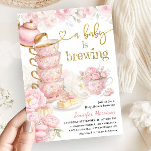 A Baby Is Brewing Tea Baby Shower Girl Floral Invitation