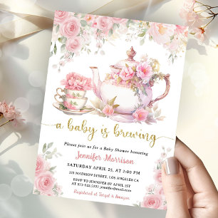 A Baby Is Brewing Tea Baby Shower Pink Floral Invitation