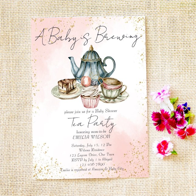 A baby is brewing tea party baby shower invitation (Creator Uploaded)