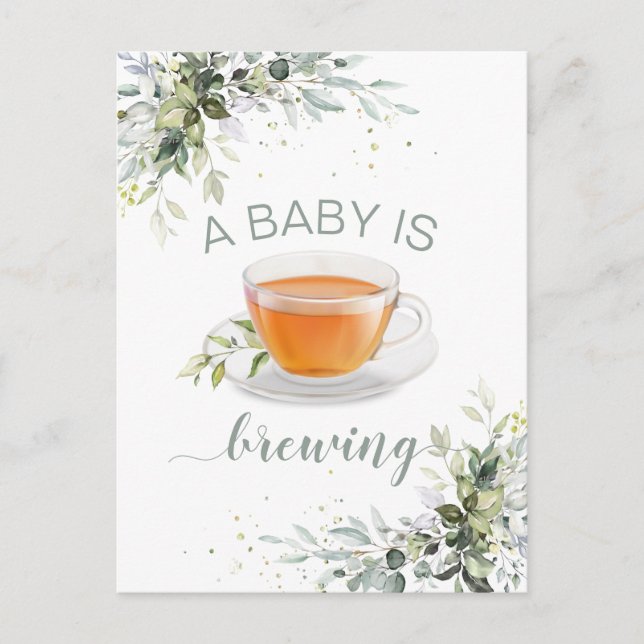 A baby is brewing Tea Party Baby Shower Postcard (Front)