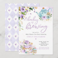 A Baby Is Brewing Tea Party Baby Shower Purple