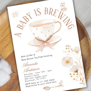 A Baby Is Brewing Tea Party Bow Baby Shower Pastel Invitation