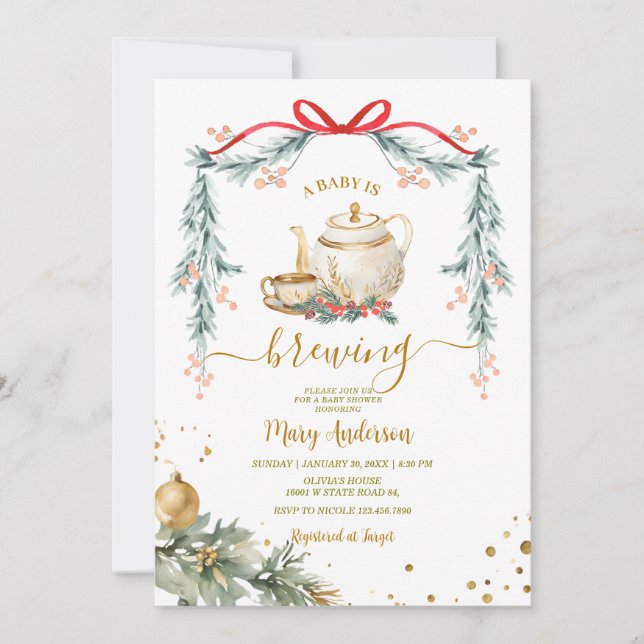 A Baby is Brewing Tea Party Christmas Baby Shower Invitation (Front)