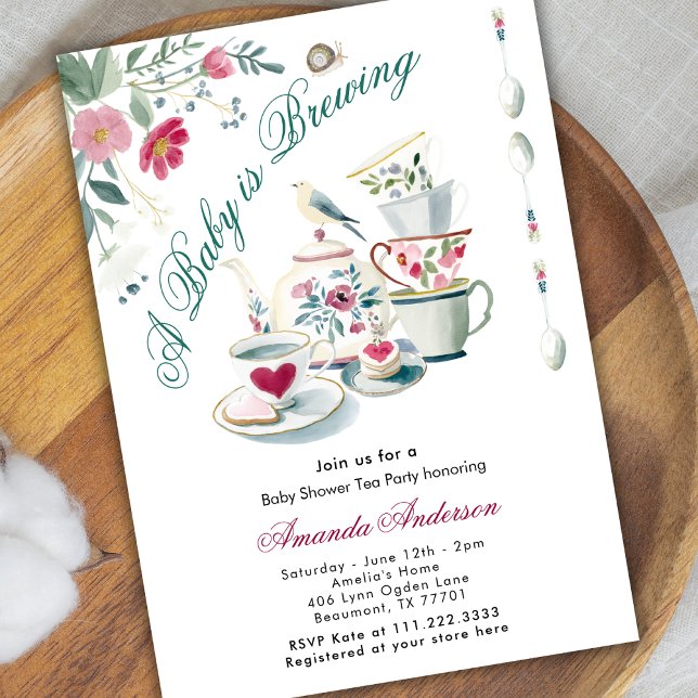 A Baby Is Brewing Tea Party Floral Baby Shower Invitation (Creator Uploaded)