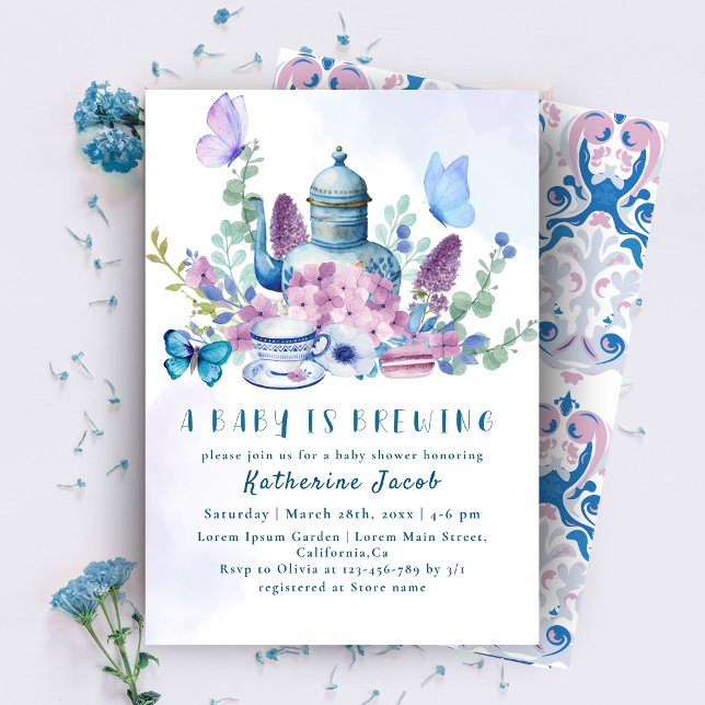 A baby is brewing tea party floral baby Shower Invitation (Creator Uploaded)