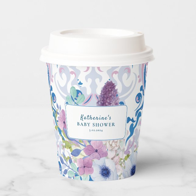 A baby is brewing tea party floral baby Shower Paper Cups (Front)