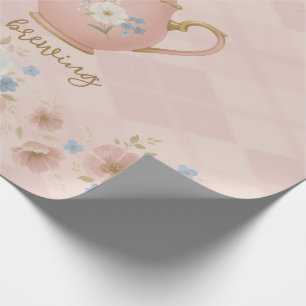 A baby is brewing Tea Party Pink Plaid Baby Shower Wrapping Paper