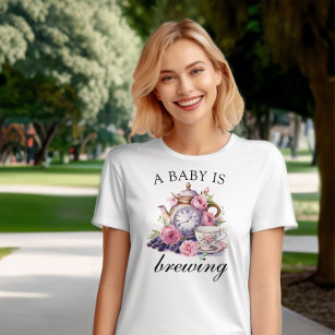 A Baby is Brewing Vintage Teapot and Tea Cups T-Shirt