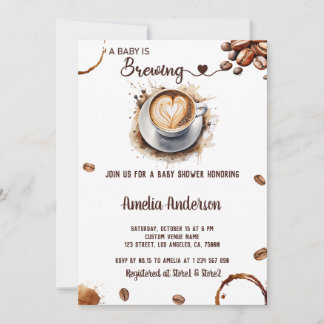 A Baby is Brewing Watercolor Coffee Baby Shower Invitation