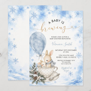 A Baby Is Brewing Winter Baby Shower Bunny Invitation
