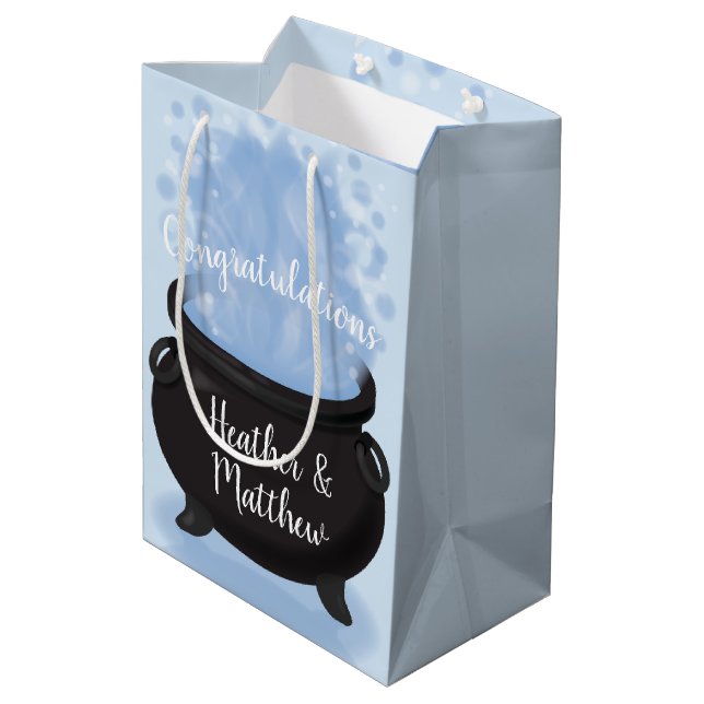 A Baby is Brewing Witch Baby Shower Gothic Blue Medium Gift Bag (Back Angled)