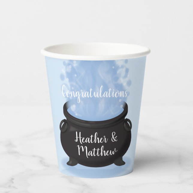 A Baby is Brewing Witch Baby Shower Gothic Blue Paper Cups (Front)