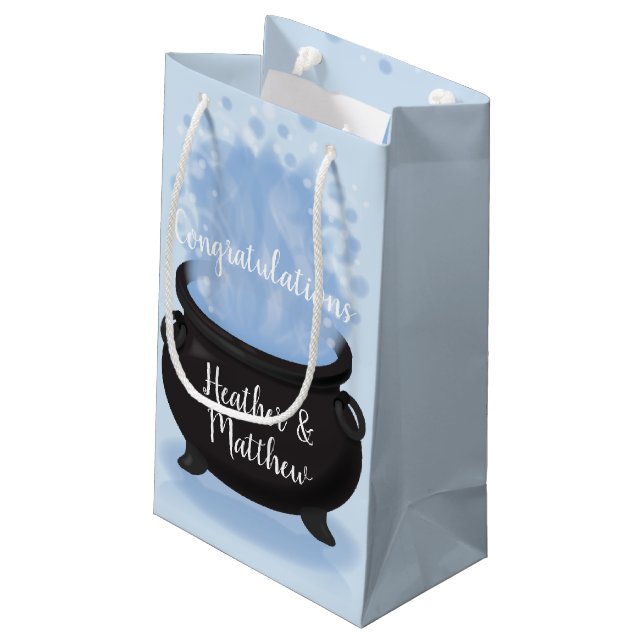 A Baby is Brewing Witch Baby Shower Gothic Blue Small Gift Bag (Back Angled)