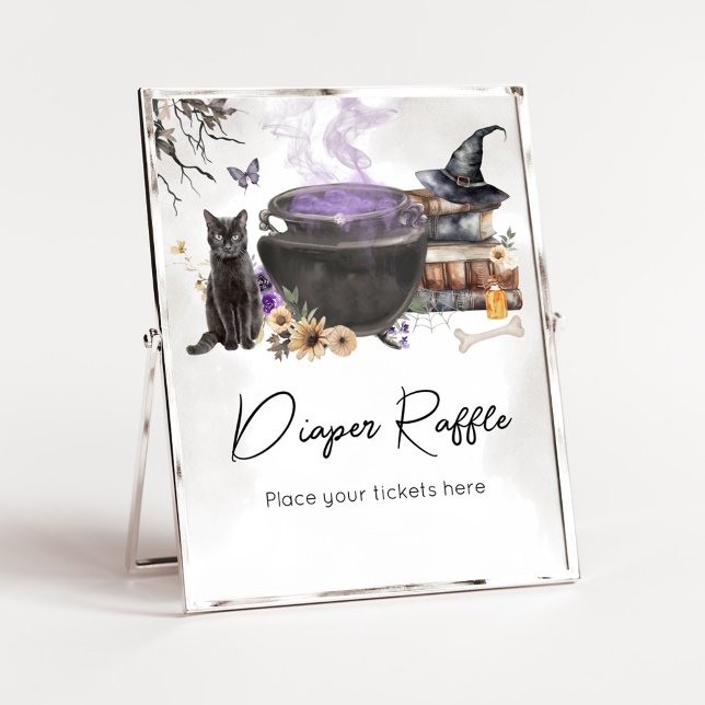 A Baby is Brewing Witch Diaper Raffle Sign (Purple Witch Cauldron Baby Shower Diaper Raffle Sign)