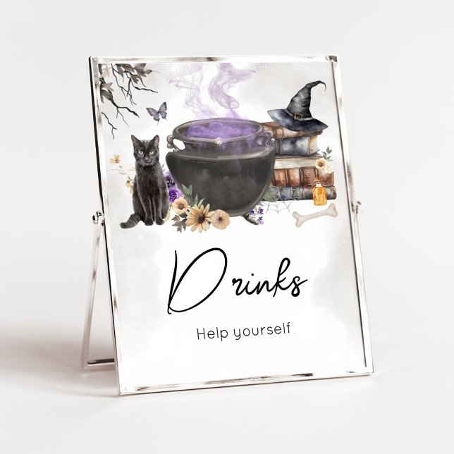 A Baby is Brewing Witch Drinks Sign (Purple Witch Cauldron Baby Shower Drinks Sign)