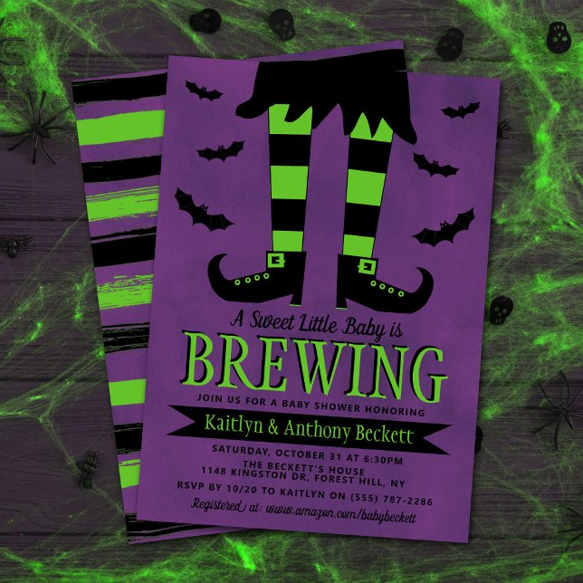 A Baby Is Brewing Witch Halloween Baby Shower Invitation (Creator Uploaded)