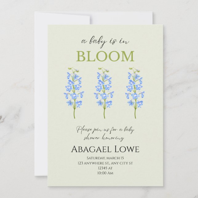 A baby is in Bloom! baby shower invitations (Front)