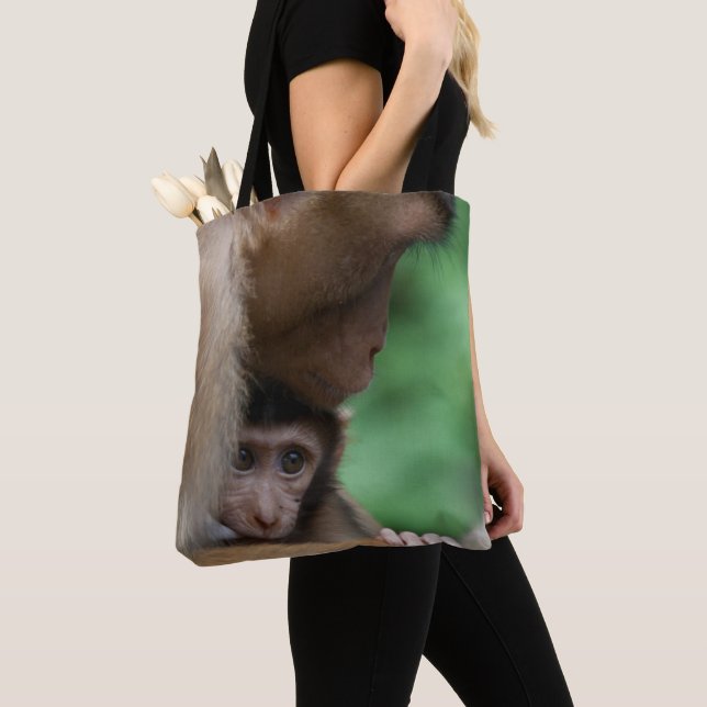 A Baby Macaque And It's Mother Tote Bag (Close Up)
