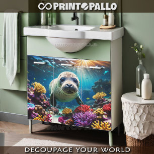 A baby seal swin in coral reef underwater tissue paper