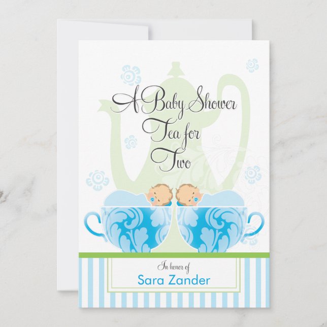 A Baby Shower Tea Party  | Twin  Boys Invitation (Front)