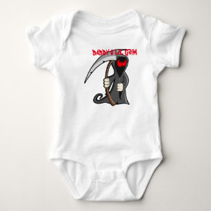 a babys vest with a lil grim reaper baby bodysuit