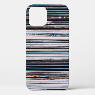 A background consisting of a stack of records in t iPhone 12 case