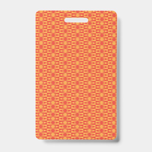 A background pattern featuring an orange and peach ID badge (Front)