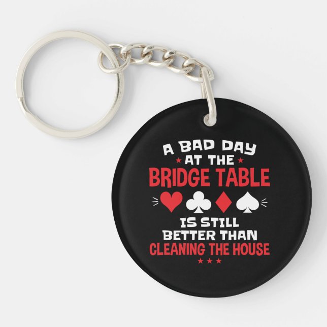 A Bad Day at the Bridge Table Funny Card Game  Key Ring (Front)
