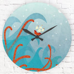 A Bad Day For Sailors Nautical Art Large Clock<br><div class="desc">A sailing ship teeters on top of an enormous ocean wave,  as the tentacles of a terrifying sea monster reach out from the depths.  Eek!</div>