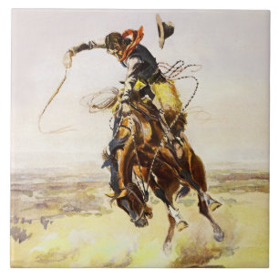 “A Bad Hoss” by Charles M Russell Tile
