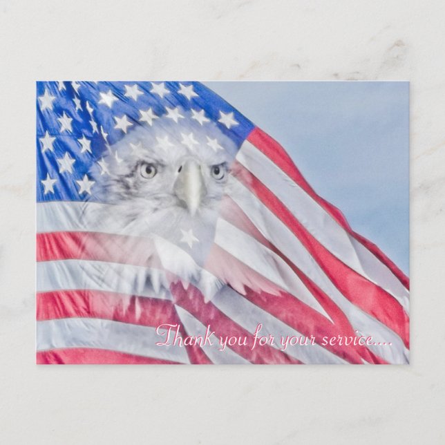 A Bald Eagle and the American Flag Postcard (Front)