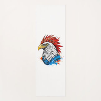 a bald eagle with red yoga mat