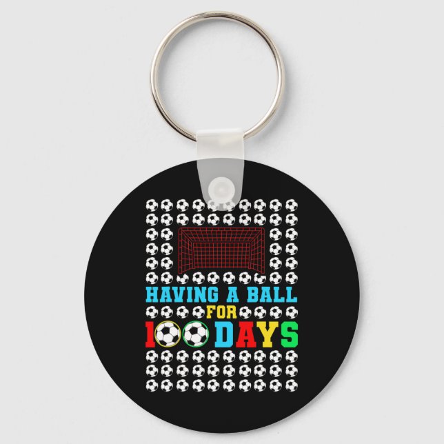 A Ball For 100 Days Fun Kids Boys Soccer Player  Key Ring (Front)
