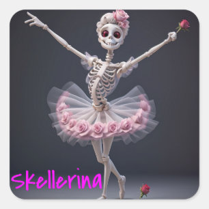 A Ballet Dancing Skeleton - Skellerina Square Sticker