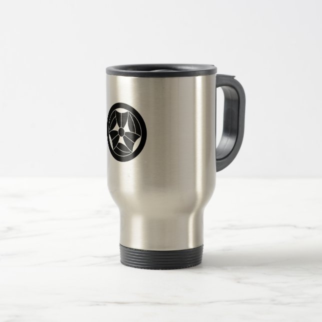 a bamboo leaf that is broken three times in a circ travel mug (Front Right)