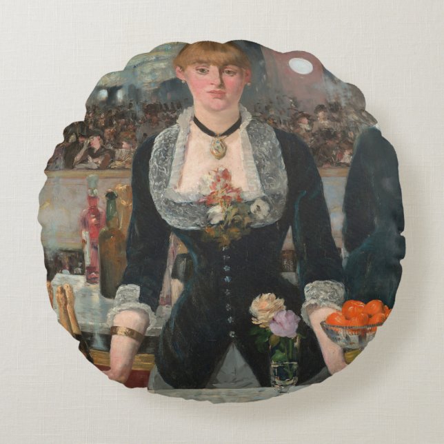 A Bar at the Folies-Bergère Edouard Manet Round Cushion (Front)