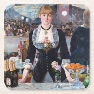 A Bar at the Folies-Bergere, Manet Square Paper Coaster