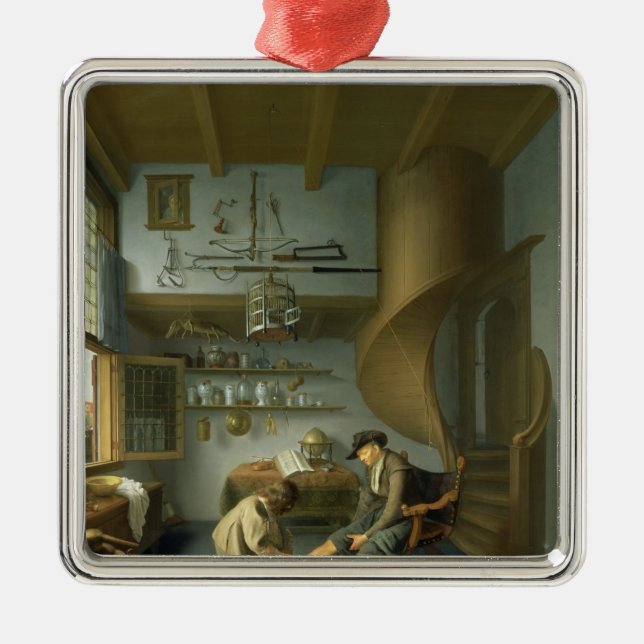 A Barber surgeon tending a peasant's foot Metal Tree Decoration (Front)