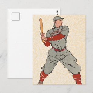 A Baseball Player Holding a Bat Vintage Drawing Postcard