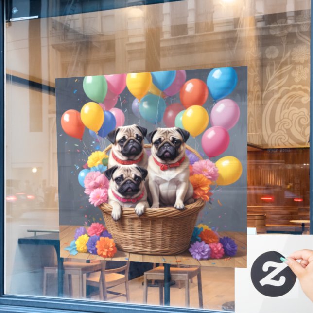 A Basket Full of Pugs and Balloons (Cafe Window)