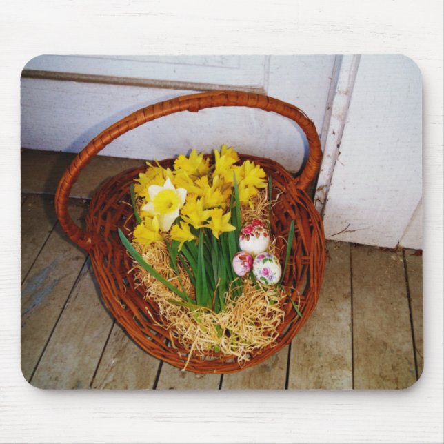 A Basket of Yellow Daffodils and floral Easter Egg Mouse Pad (Front)