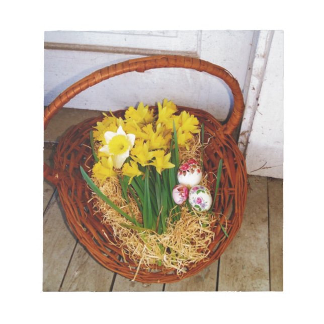 A Basket of Yellow Daffodils and floral Easter Egg Notepad (Front)
