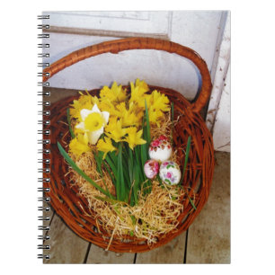 A Basket of Yellow Daffodils and floral Easter Egg Spiral Notebook