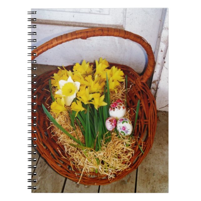 A Basket of Yellow Daffodils and floral Easter Egg Spiral Notebook (Front)