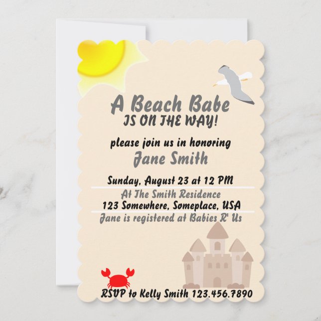 A Beach Babe Is On The Way! Invitation (Front)