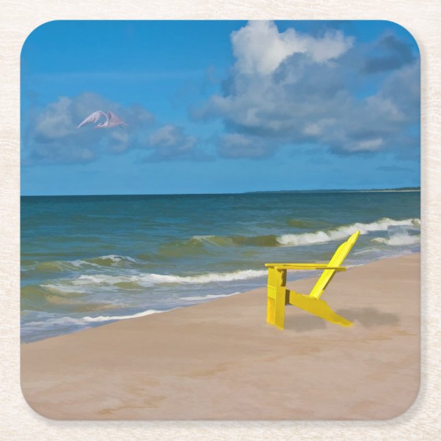 A Beach Somewhere and Beach Chair Square Paper Coaster (Front)