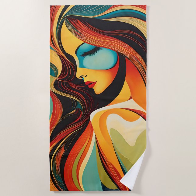 A beautiful abstract portrait beach towel (Front)